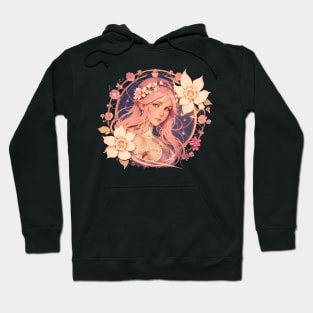 Pink Fantasy Woman In Flower Wreath Hoodie